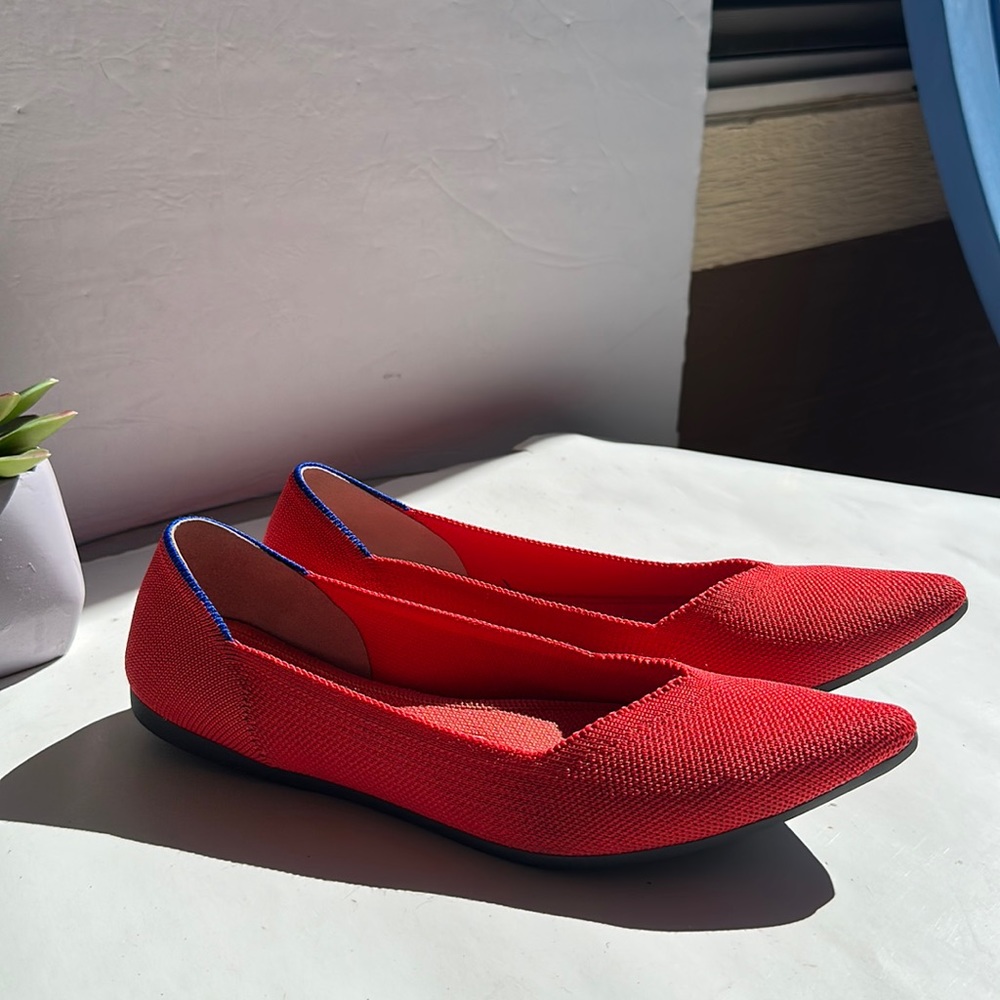 Rothy's Pointed-Toe knit flats In Flame-Sz-8